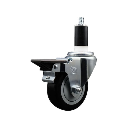 Service Caster 3.5'' Black Poly Swivel 1-3/8'' Expanding Stem Caster with Brake SCC-EX20S3514-PPUB-BLK-PLB-138